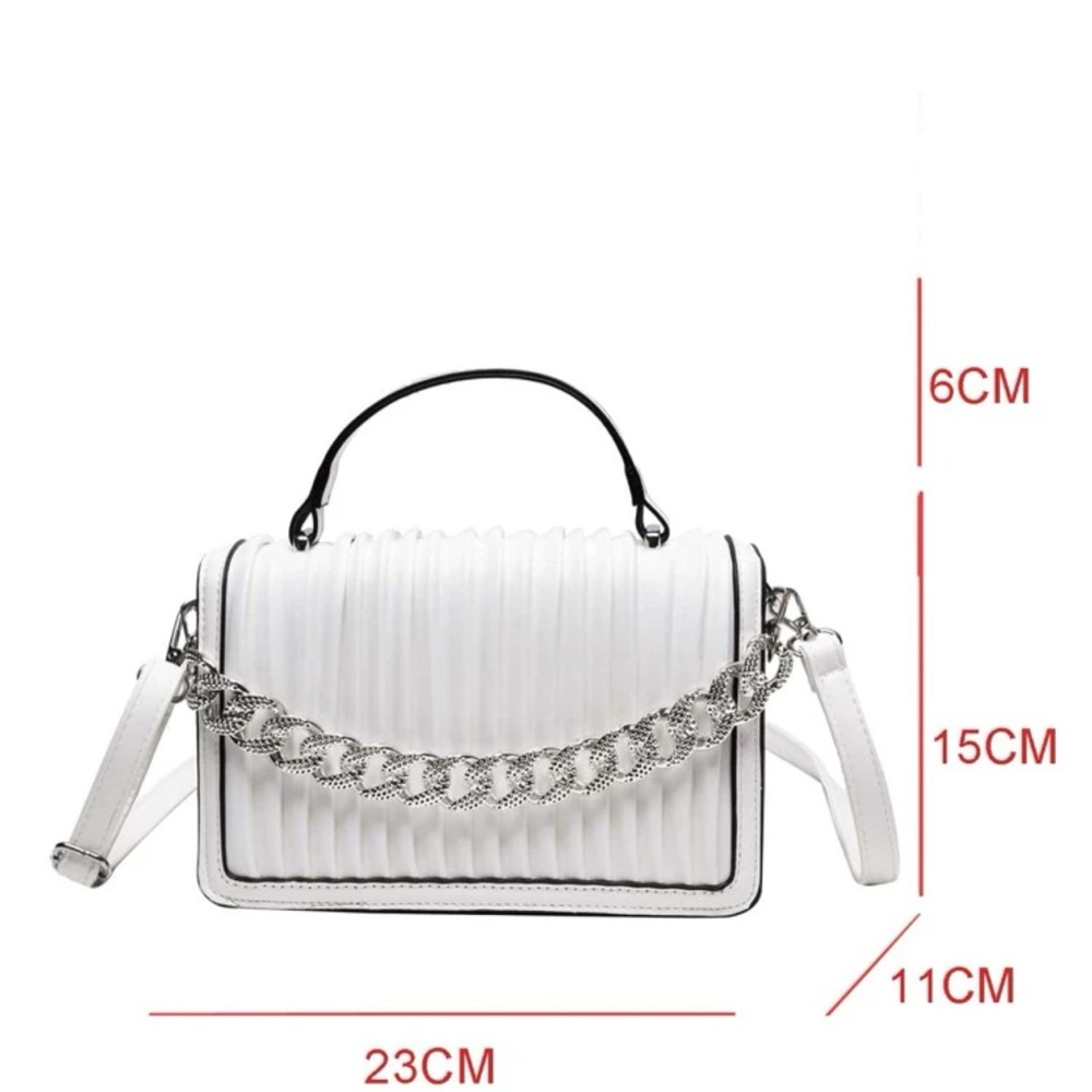 White Women’s Handbag with Silver Chain Detail Shoulder Bag - Picture 3 of 5